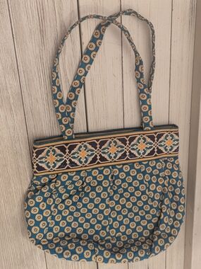 Vera Bradley Teal and Gold Medallion Quilted Tote